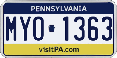 PA license plate MYO1363