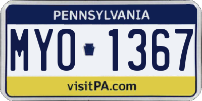PA license plate MYO1367