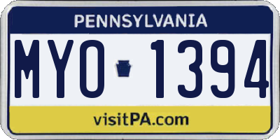 PA license plate MYO1394