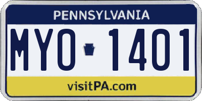 PA license plate MYO1401