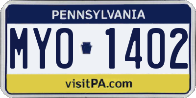 PA license plate MYO1402