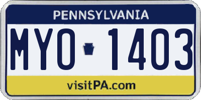 PA license plate MYO1403