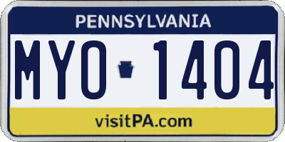 PA license plate MYO1404