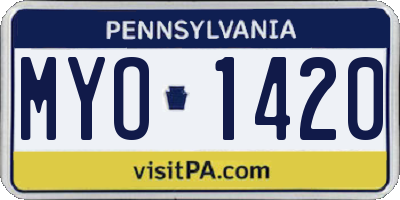 PA license plate MYO1420