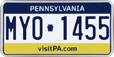 PA license plate MYO1455