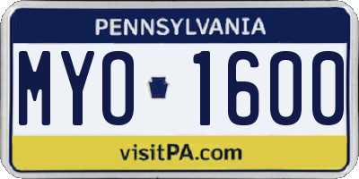 PA license plate MYO1600