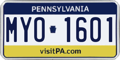 PA license plate MYO1601