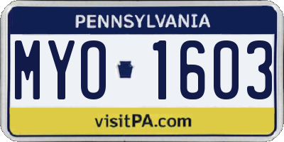 PA license plate MYO1603
