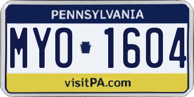 PA license plate MYO1604