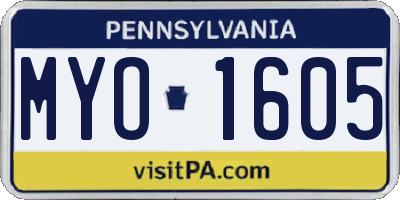 PA license plate MYO1605