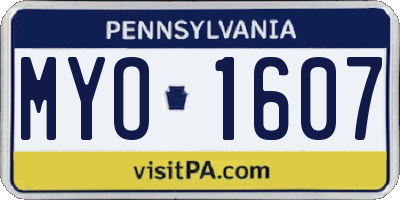 PA license plate MYO1607