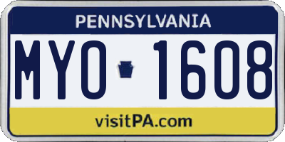 PA license plate MYO1608