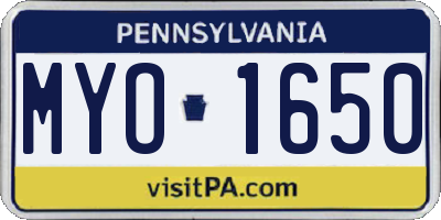 PA license plate MYO1650
