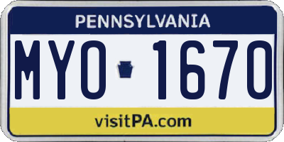 PA license plate MYO1670