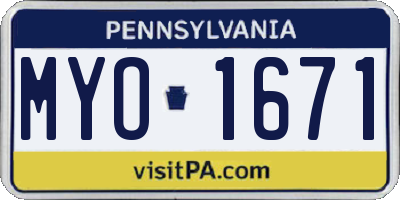 PA license plate MYO1671