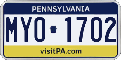 PA license plate MYO1702