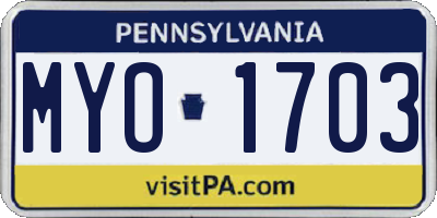 PA license plate MYO1703