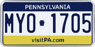 PA license plate MYO1705