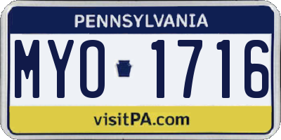 PA license plate MYO1716
