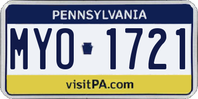 PA license plate MYO1721