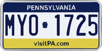 PA license plate MYO1725