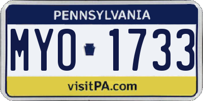 PA license plate MYO1733
