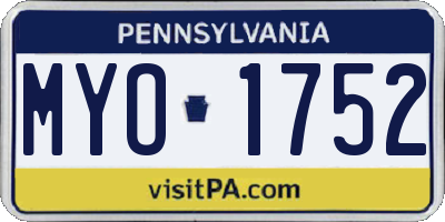 PA license plate MYO1752