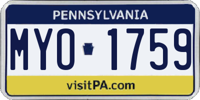 PA license plate MYO1759