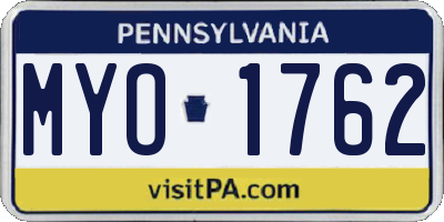 PA license plate MYO1762