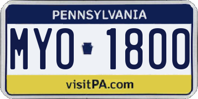 PA license plate MYO1800