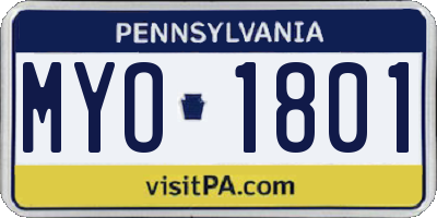 PA license plate MYO1801
