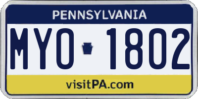 PA license plate MYO1802