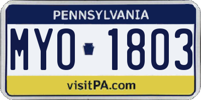 PA license plate MYO1803