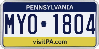 PA license plate MYO1804