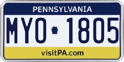 PA license plate MYO1805