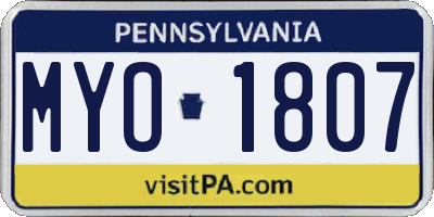 PA license plate MYO1807
