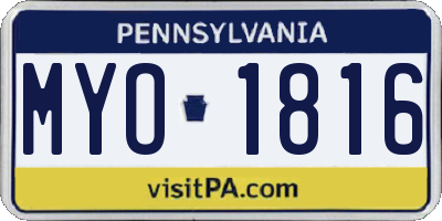 PA license plate MYO1816