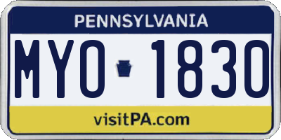 PA license plate MYO1830