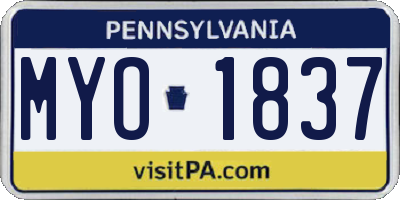 PA license plate MYO1837
