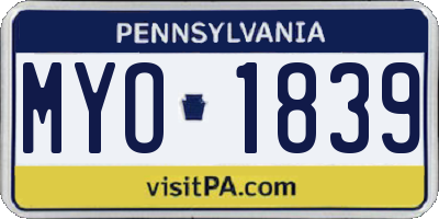 PA license plate MYO1839