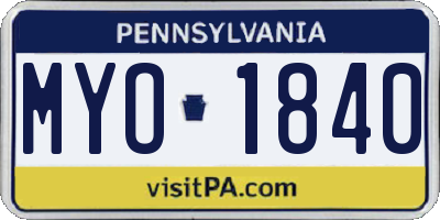 PA license plate MYO1840