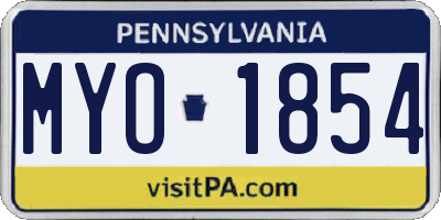 PA license plate MYO1854