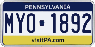 PA license plate MYO1892