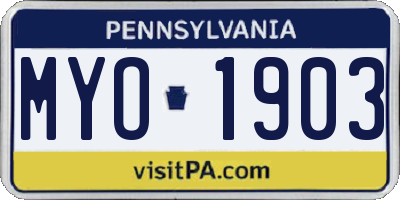 PA license plate MYO1903