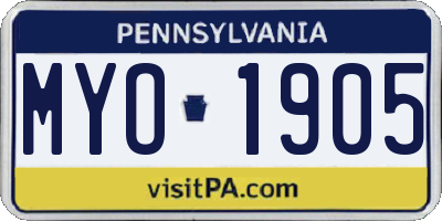 PA license plate MYO1905