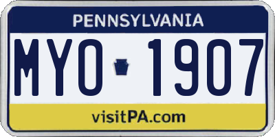 PA license plate MYO1907
