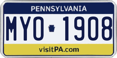 PA license plate MYO1908