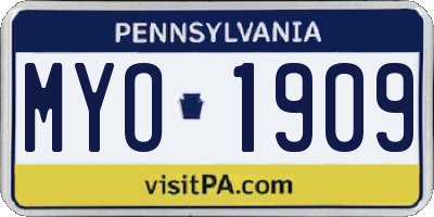 PA license plate MYO1909