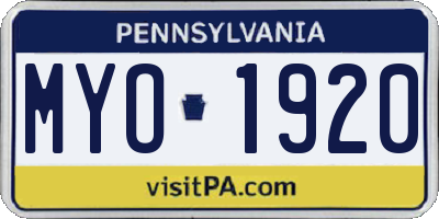 PA license plate MYO1920