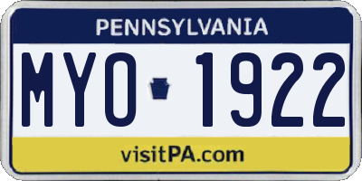 PA license plate MYO1922